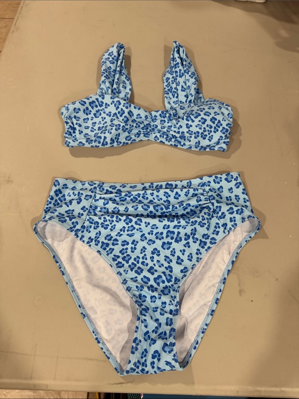 Girls' Blue Leopard Print Two-Piece Swim Set